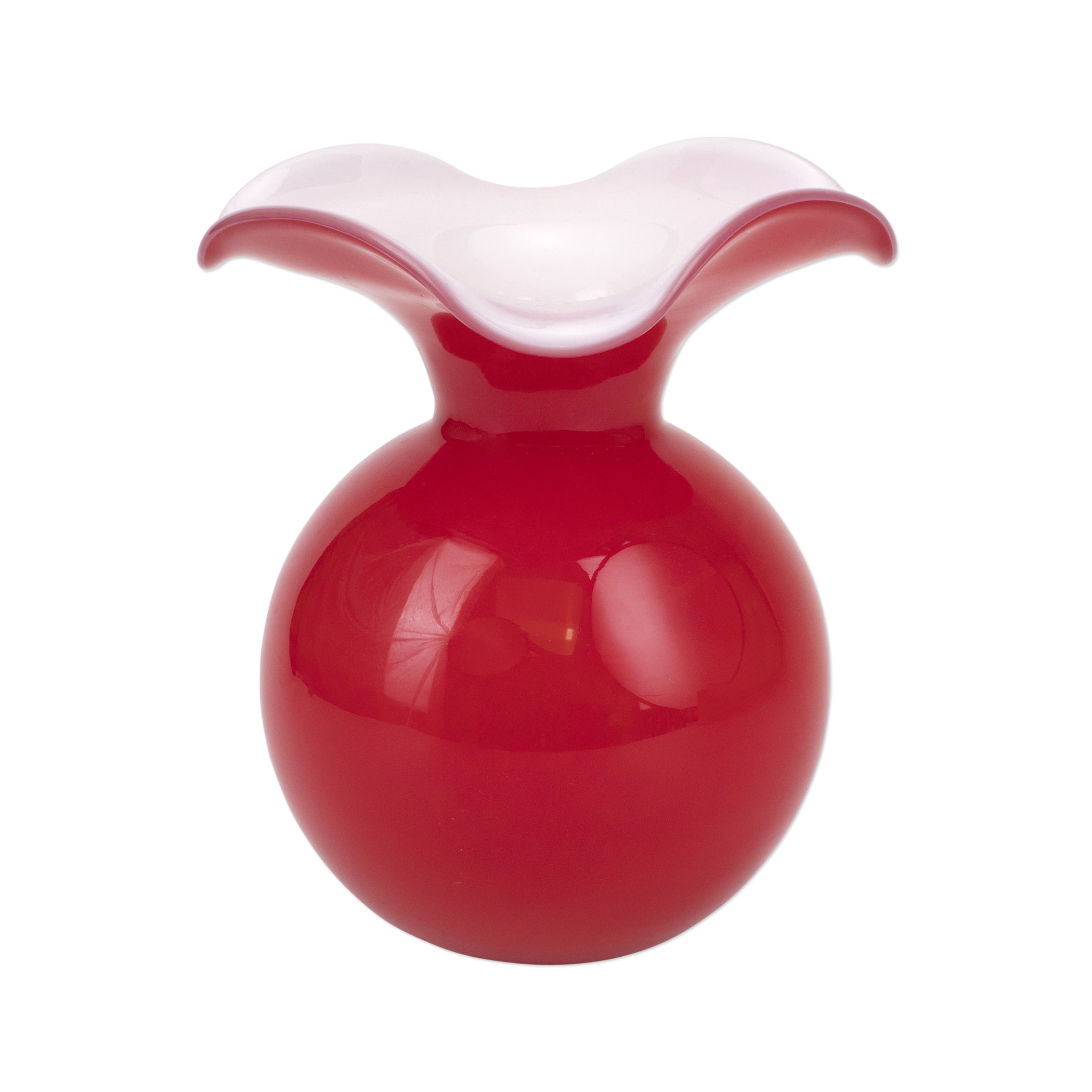  Vietri Hibiscus Glass Medium Fluted Vase - Red - Bonton