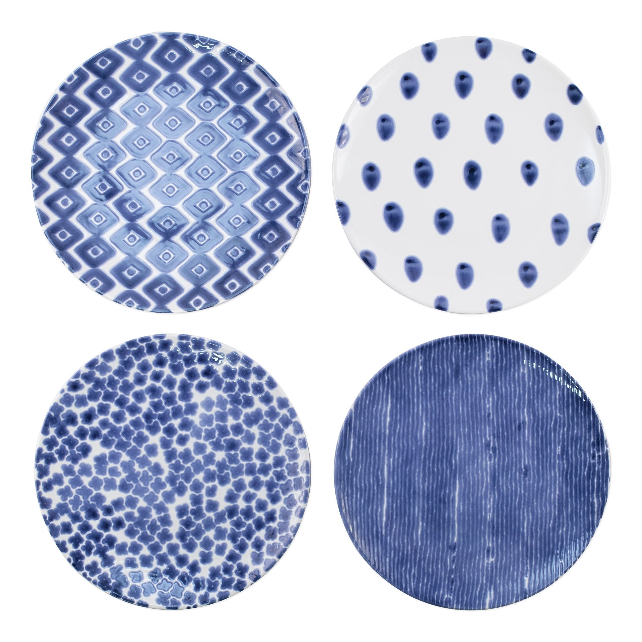  Vietri Santorini Assorted Dinner Plates Set of 4 - White/Blue - Bonton