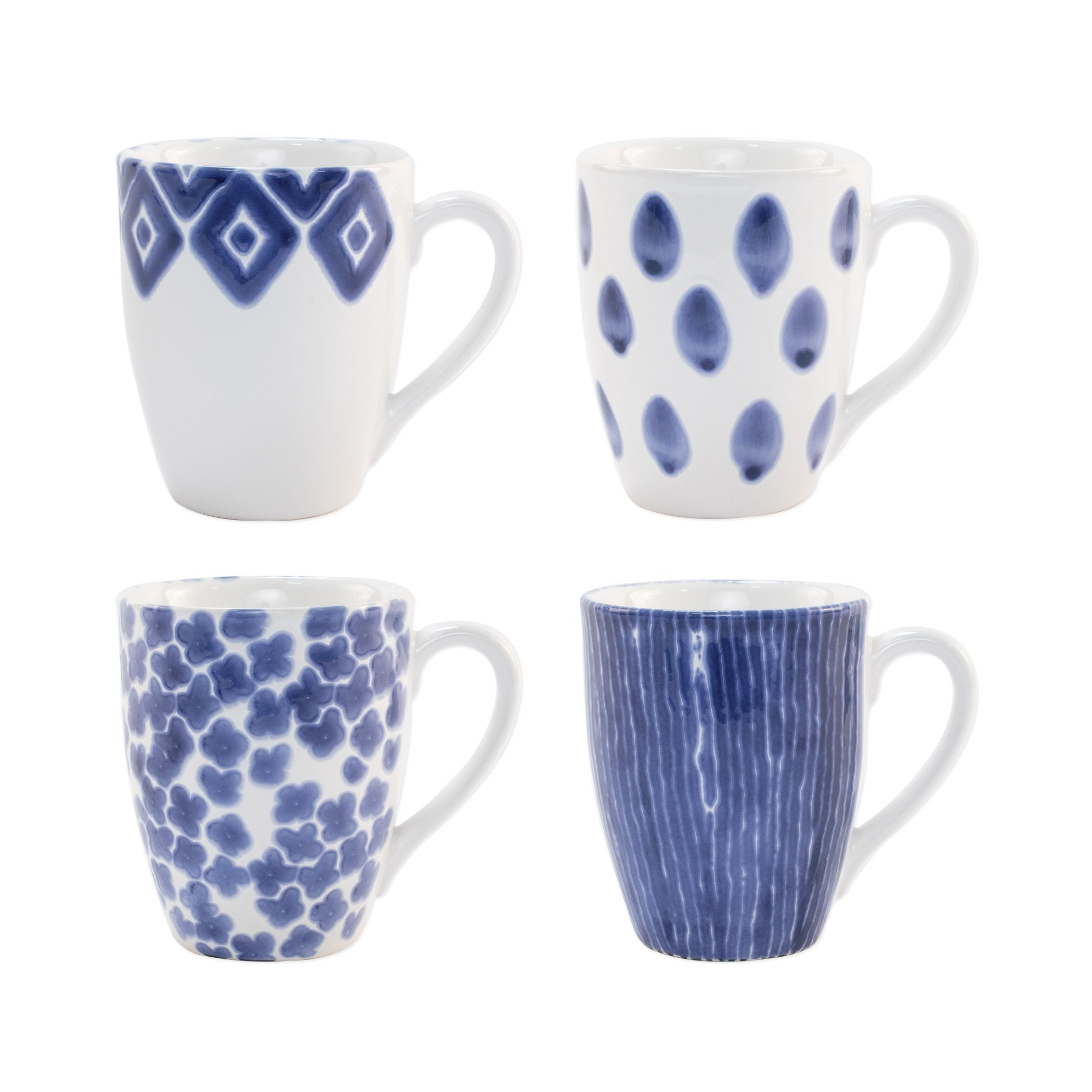  Vietri Santorini Assorted Mugs Set of 4 - White/Blue - Bonton