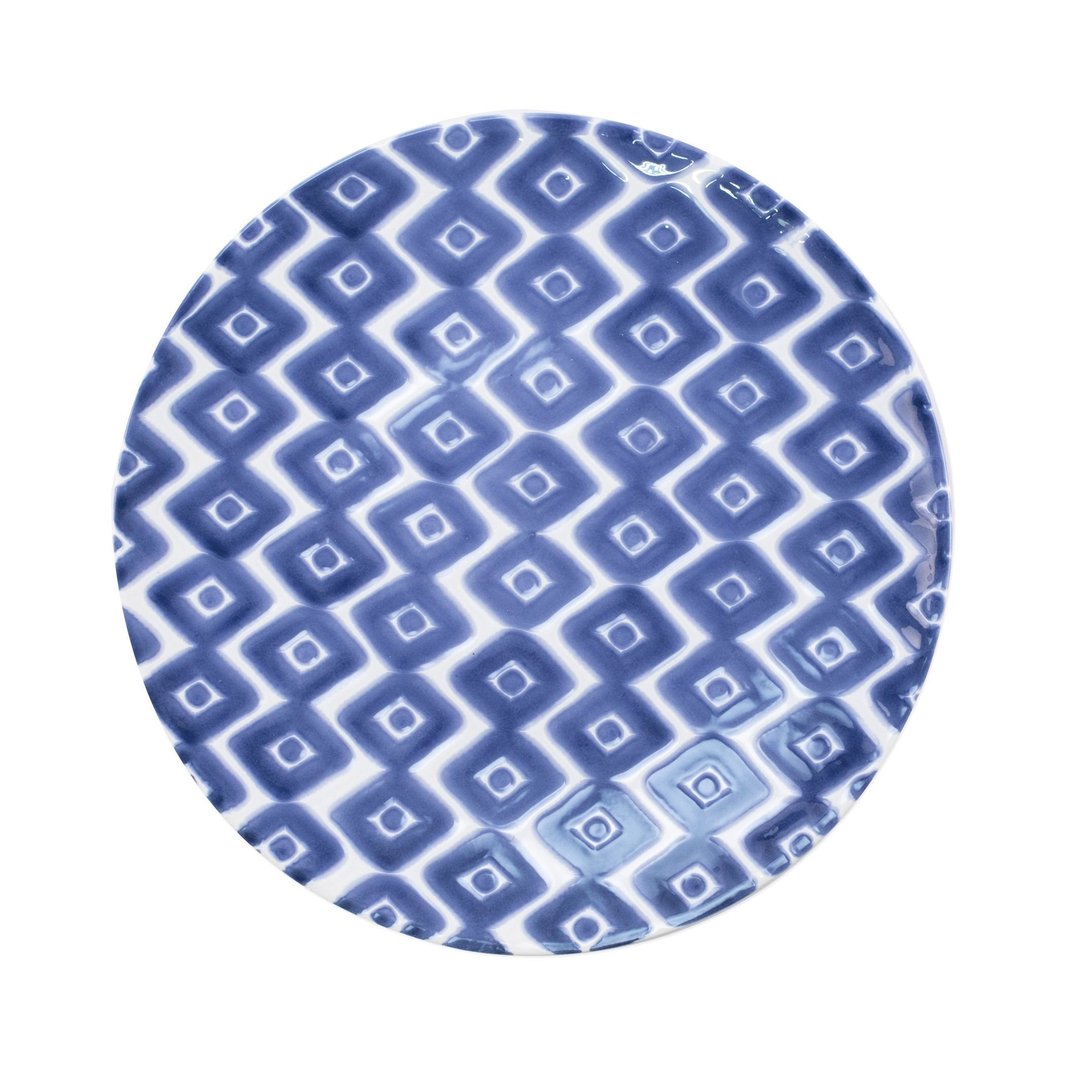  Vietri Santorini Diamond Dinner Plate - White/Blue - Bonton