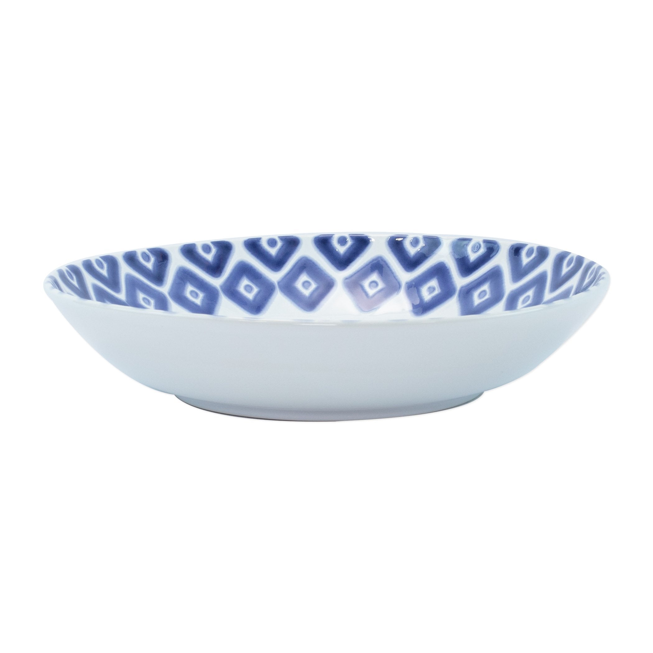  Vietri Santorini Diamond Medium Serving Bowl - White/Blue - Bonton