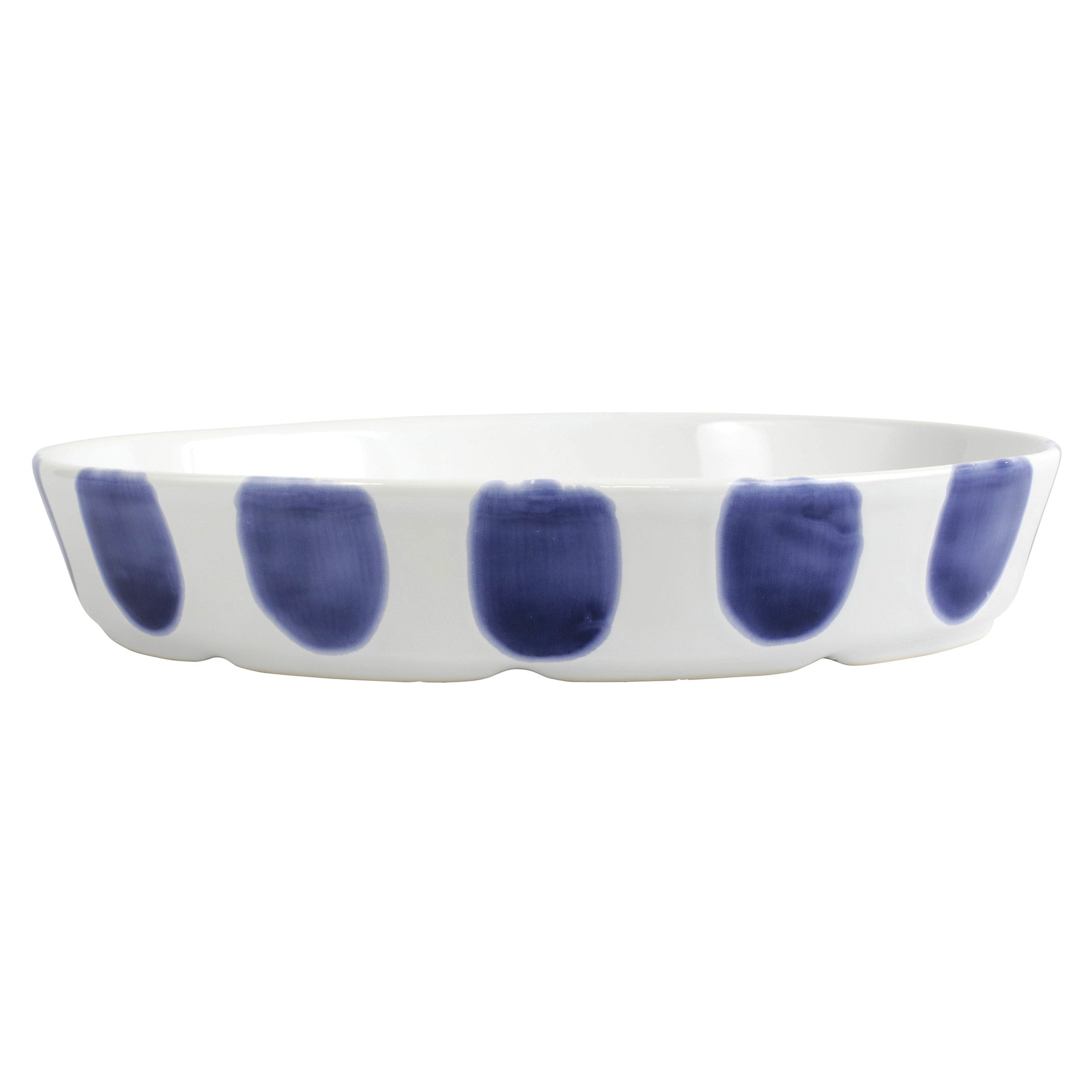  Vietri Santorini Dot Oval Baker - White/Blue - Bonton