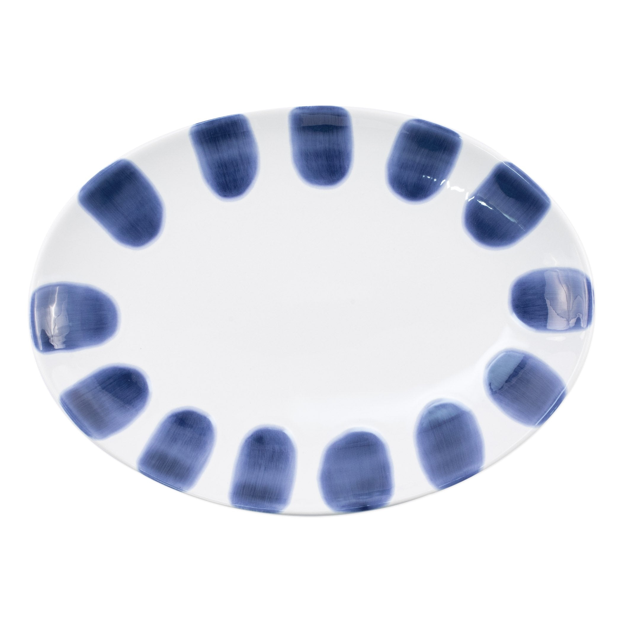  Vietri Santorini Dot Small Oval Platter - White/Blue - Bonton