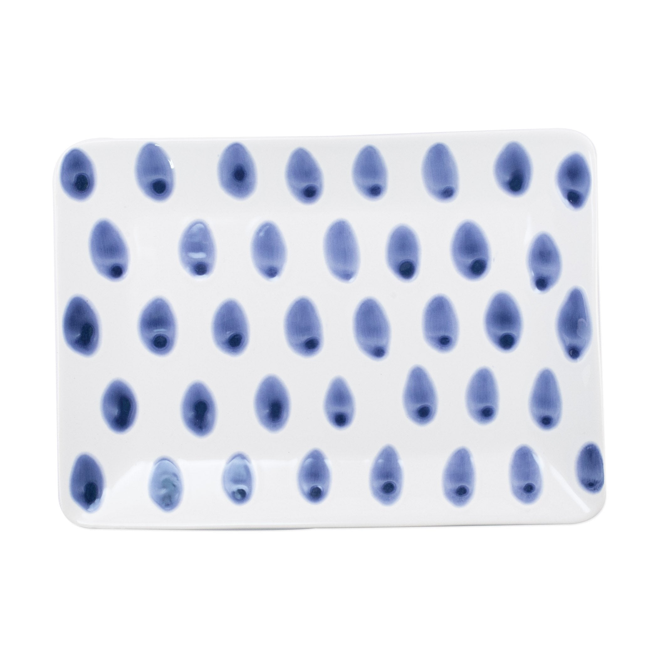  Vietri Santorini Dot Small Rectangular Platter - White/Blue - Bonton