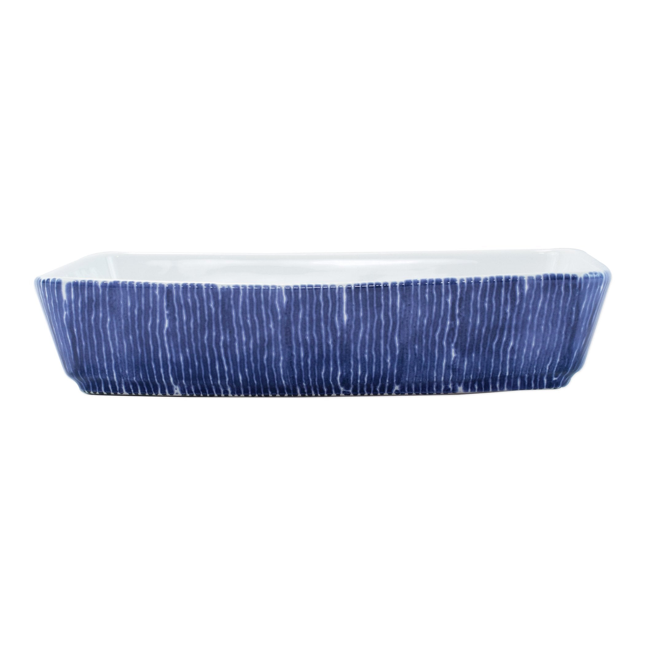  Vietri Santorini Stripe Rectangular Baker - White/Blue - Bonton