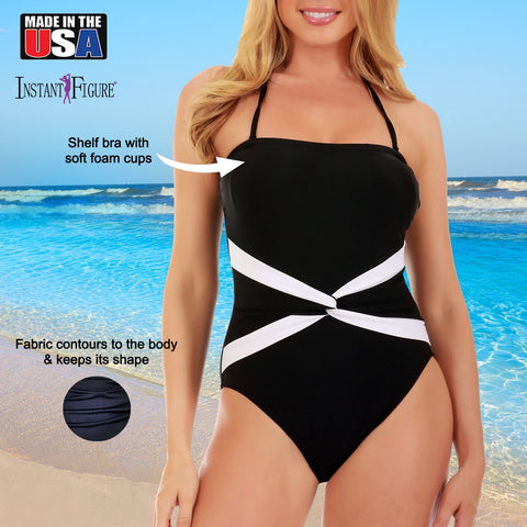InstantFigure Contrast Twist Front One Piece Swimsuit 13559P