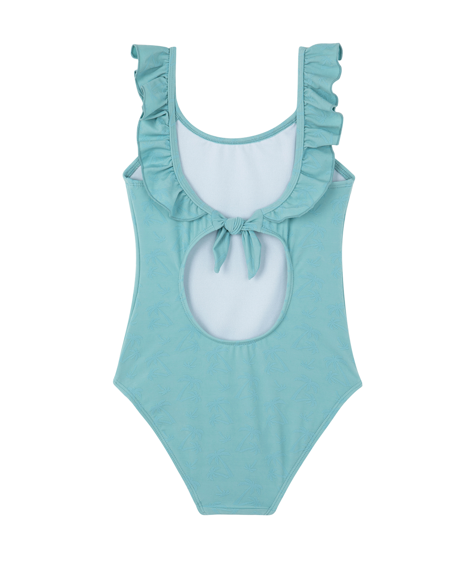  Gottex Kids Palm Party Textured Square Neck Ruffle One Piece - Palm Party Green - Bonton