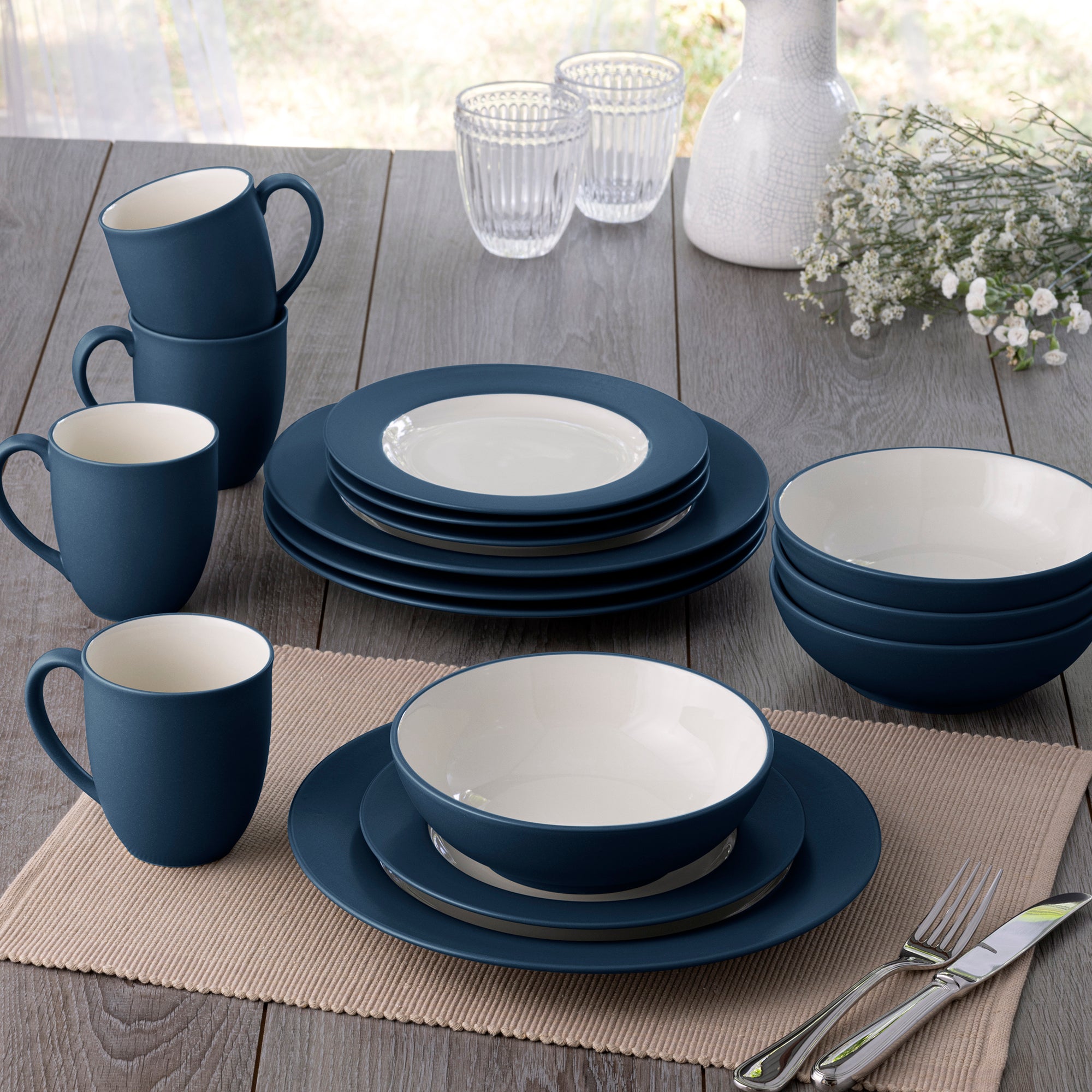  Noritake Colorwave 16-Piece Rim Dinnerware Set, Service for 4 - Blue - Bonton