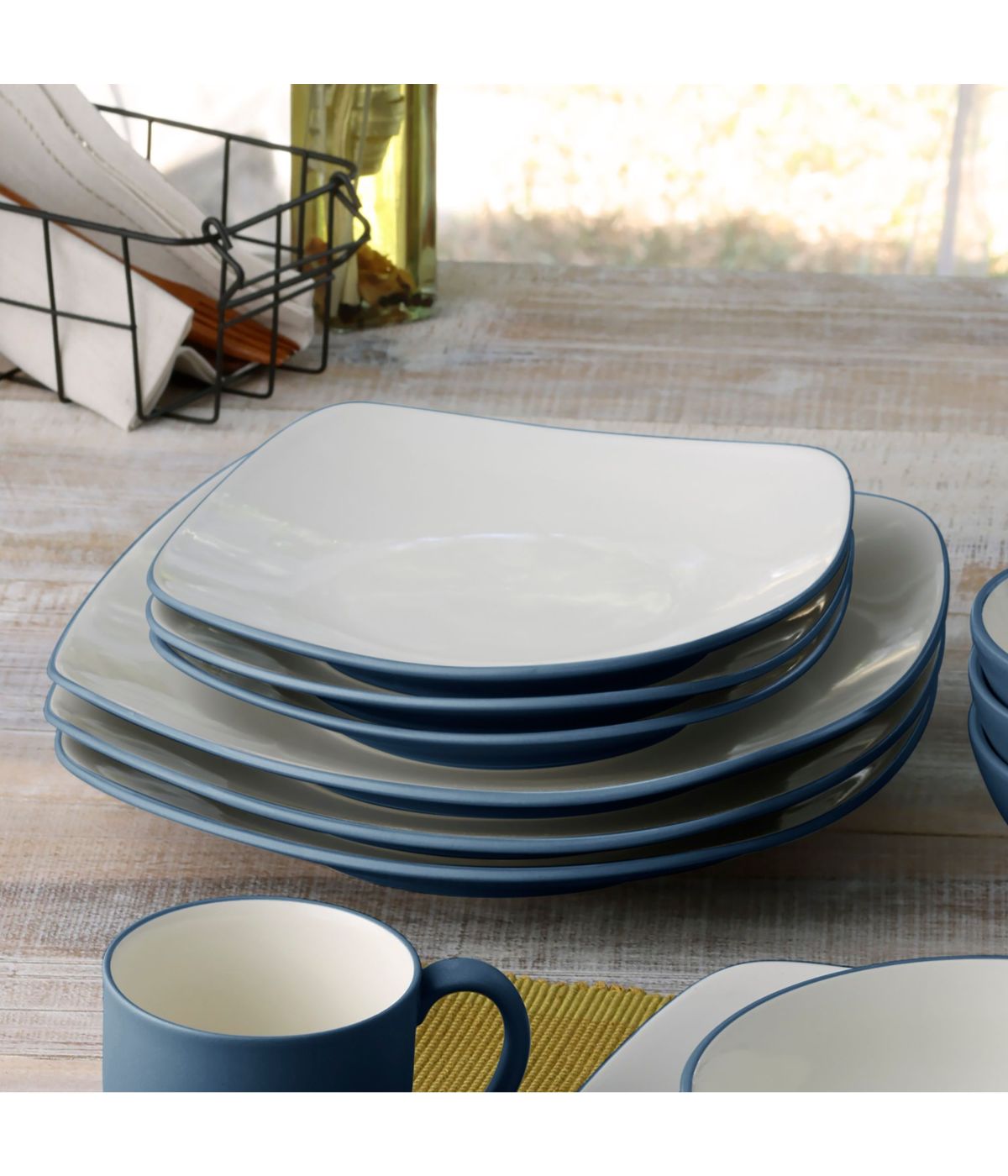  Noritake Colorwave Set of 4 Square Dinner Plates - Blue - Bonton