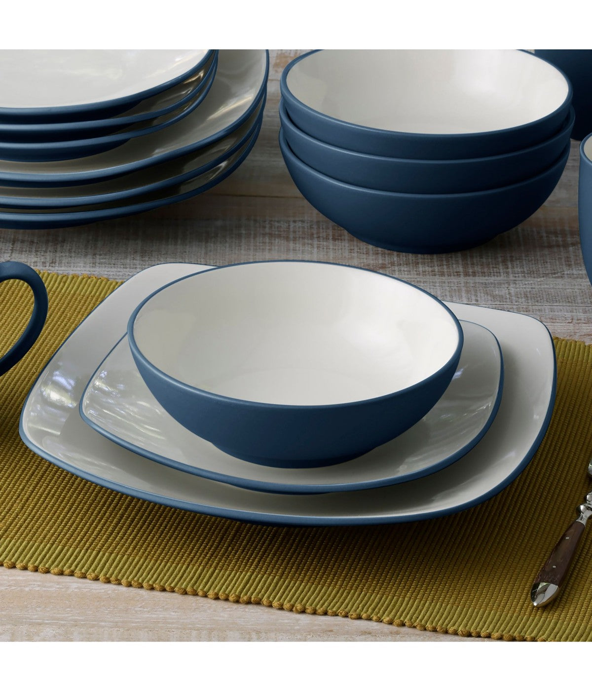  Noritake Colorwave Set of 4 Square Dinner Plates - Blue - Bonton