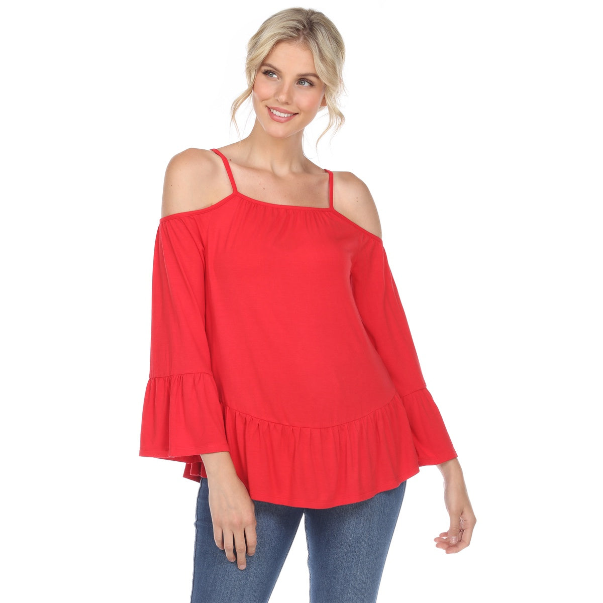  White Mark Women's Cold Shoulder Ruffle Sleeve Top - S - Bonton