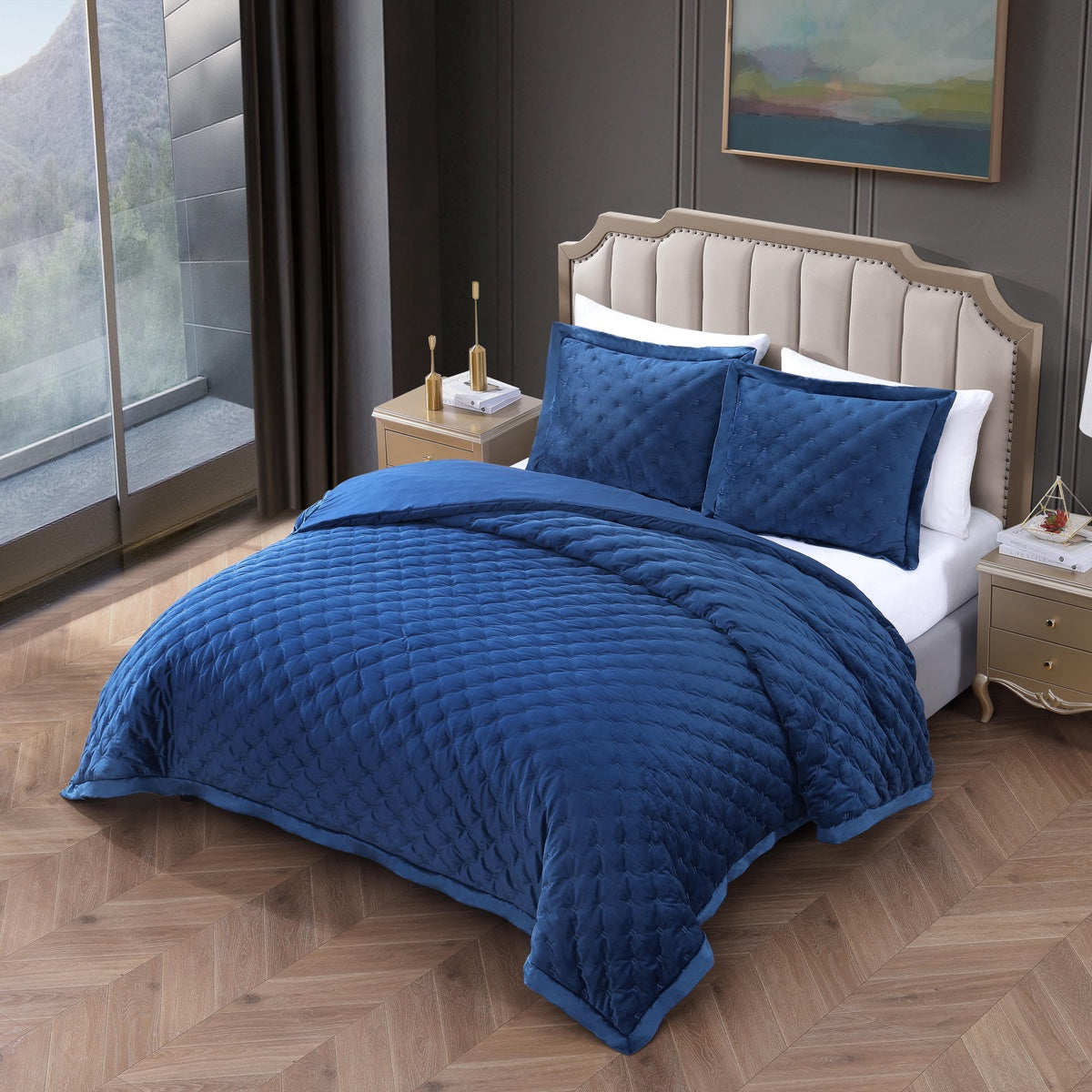  Bebejan Bebejan 3 Piece Velvet Comforter Set - NAVY - Bonton