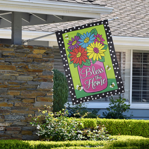 Bless This Home Bouquet With Vase Outdoor House Flag 28" X 40"