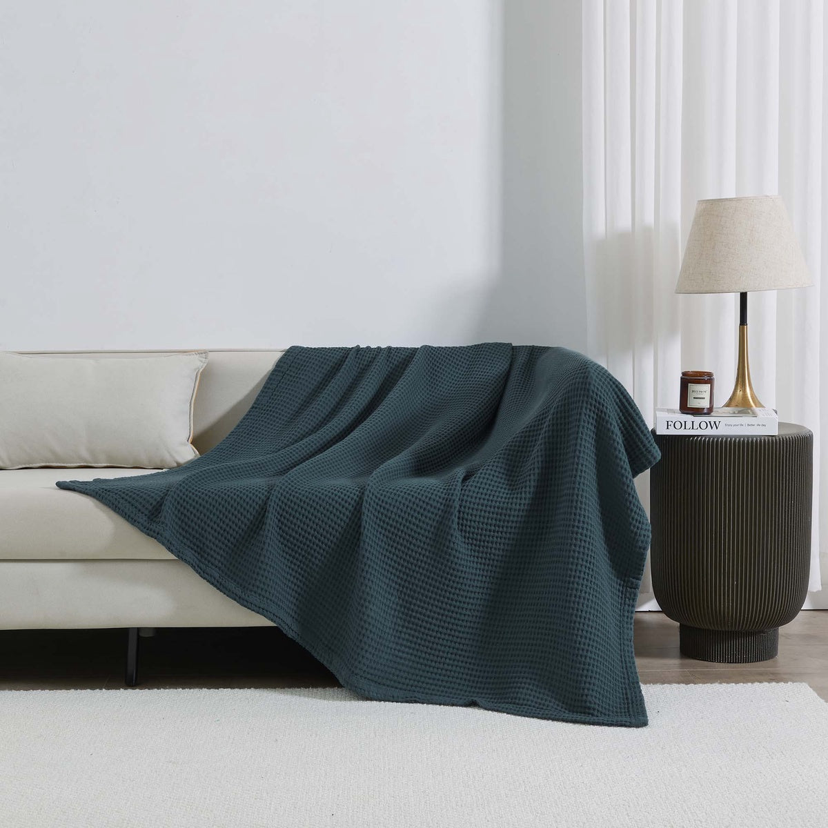  Patina Vie Maison Patina Vie Maison 100% Cotton All-Season Waffle Weave Knit Throw Blanket - Full / Queen - Bonton