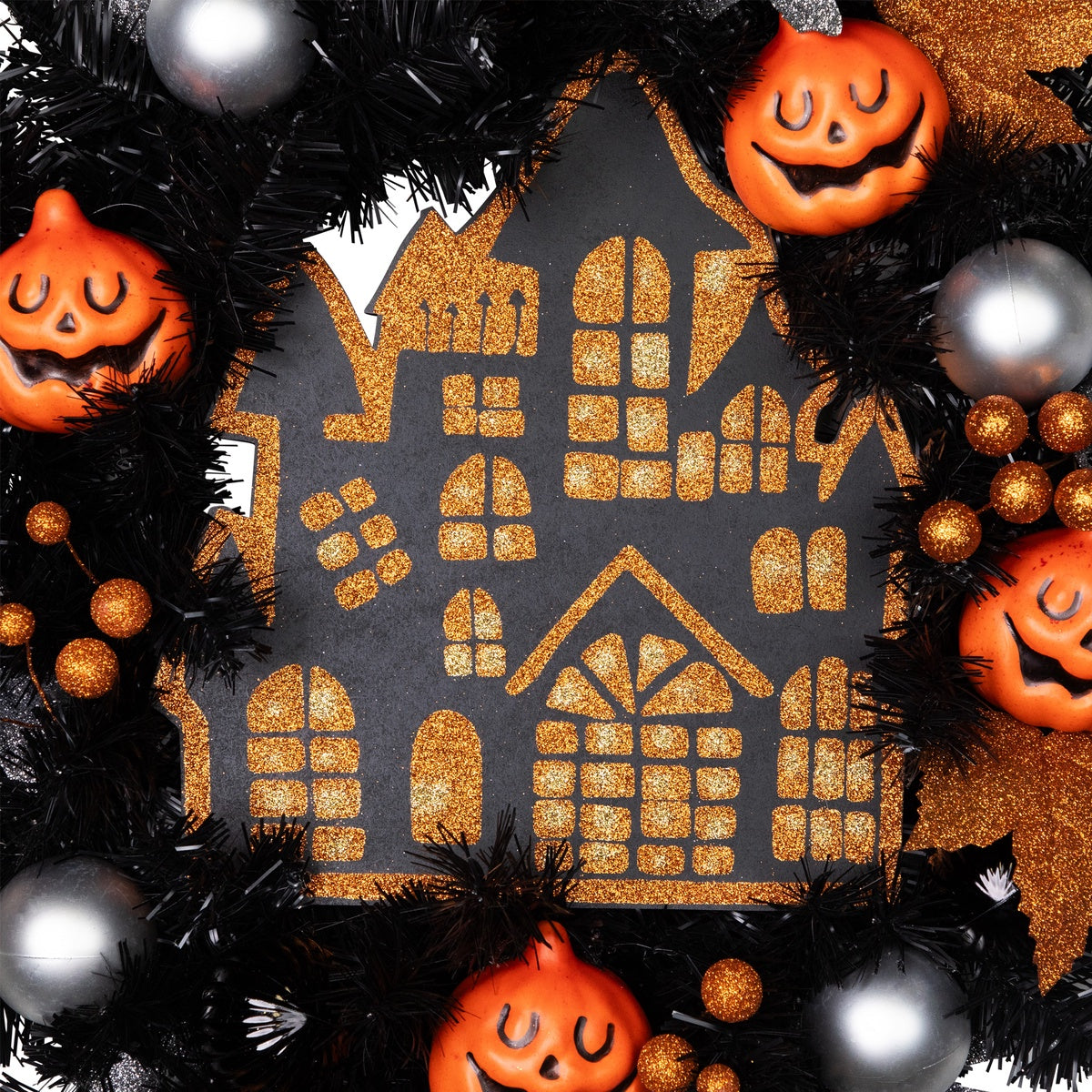  Northlight Orange and Black Haunted House Halloween Wreath  24-Inch  Unlit - Default Title - Bonton