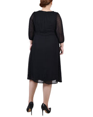 Plus Size 3/4 Sleeve Clip Dot Dress