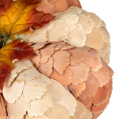 Fall Harvest Layered Wooden Leaves Pumpkin - 10" - Beige and Orange
