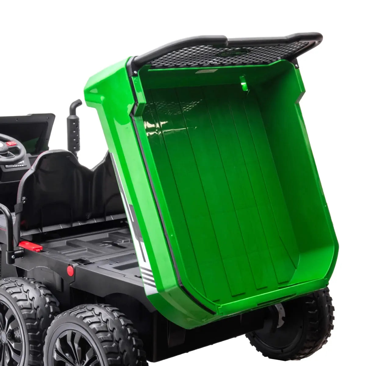  Freddo 24V 6 Wheeler Freddo Tractor Trailer 2 Seater Ride-on With Dump Cart and Parental Remote - Green - Bonton