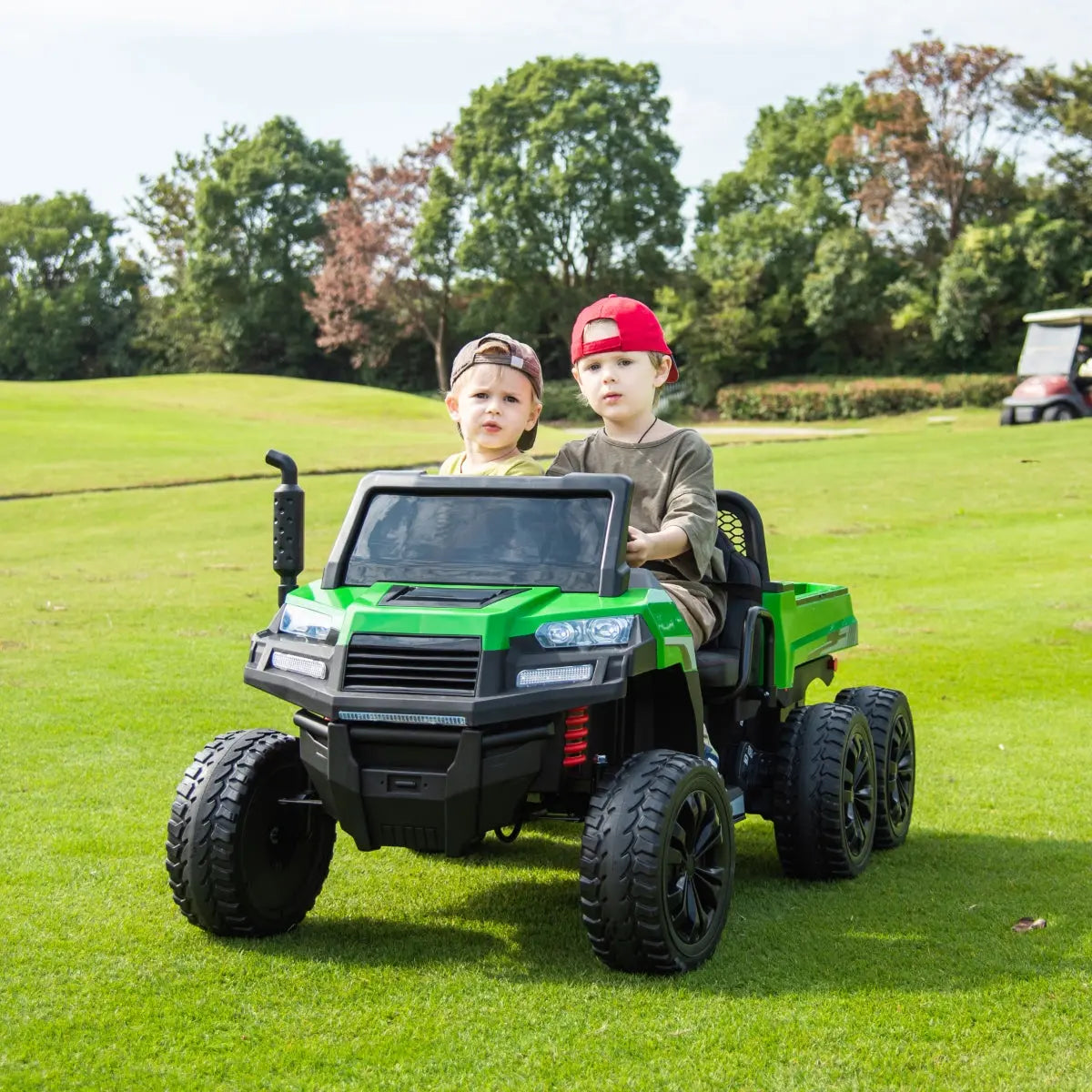  Freddo 24V 6 Wheeler Freddo Tractor Trailer 2 Seater Ride-on With Dump Cart and Parental Remote - Green - Bonton