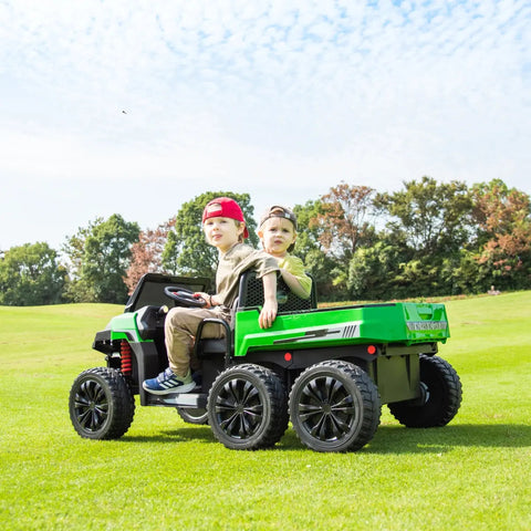 24V 6 Wheeler Freddo Tractor Trailer 2 Seater Ride-on With Dump Cart and Parental Remote