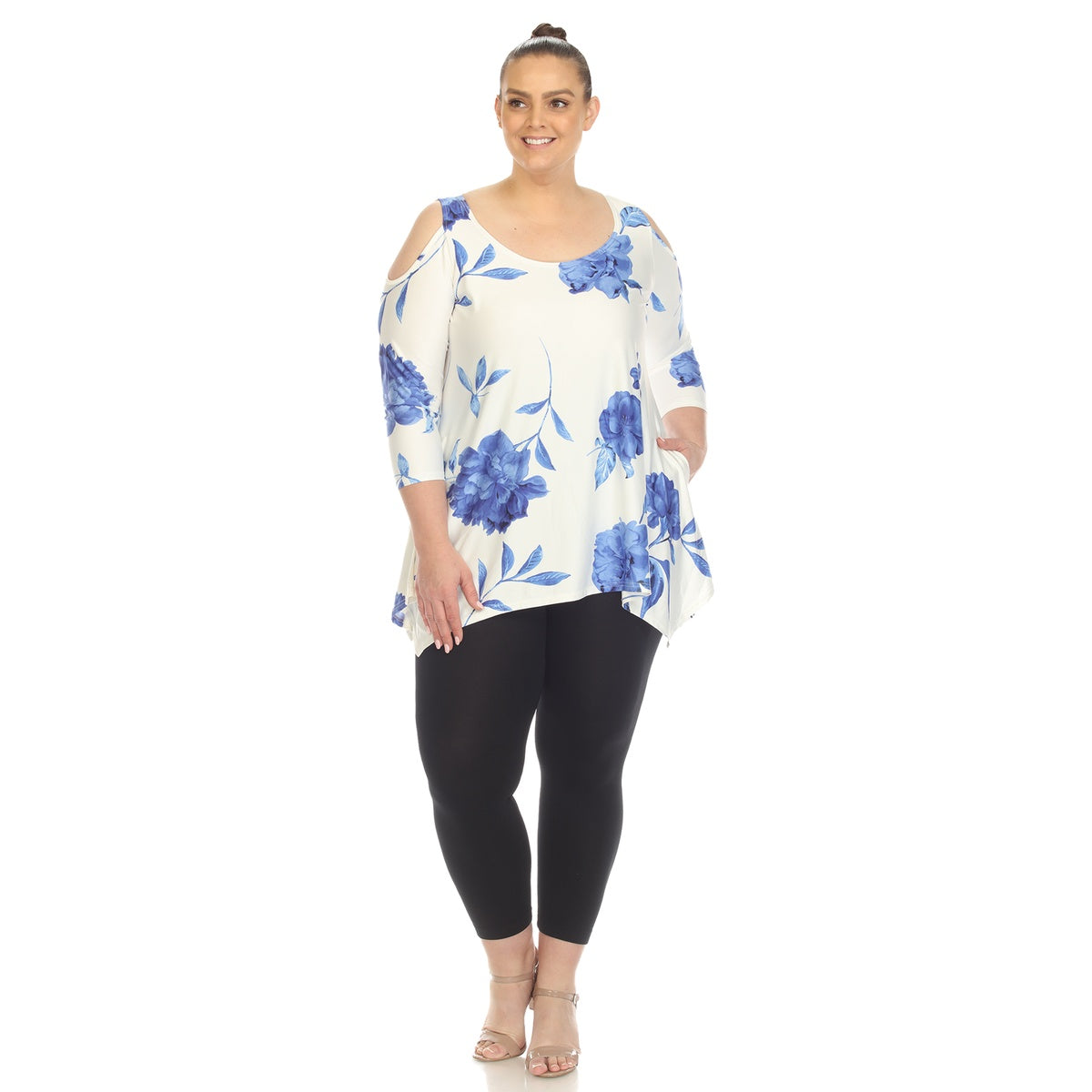  White Mark Plus Size Floral Printed Cold Shoulder Tunic - 1X - Bonton