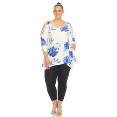 Plus Size Floral Printed Cold Shoulder Tunic