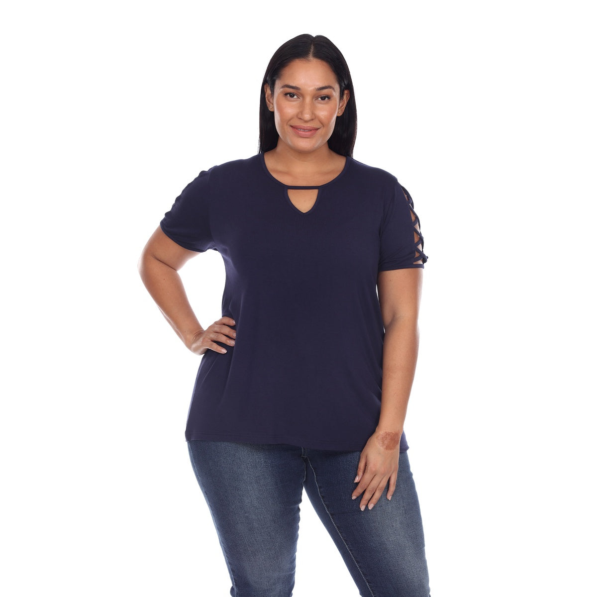  White Mark Plus Size Keyhole Neck Cutout Short Sleeve Top - 1X - Bonton