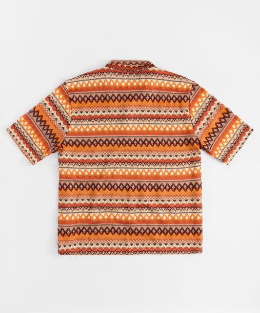 Jacquard Polo Short Sleeve Button Down Shirt - Brown