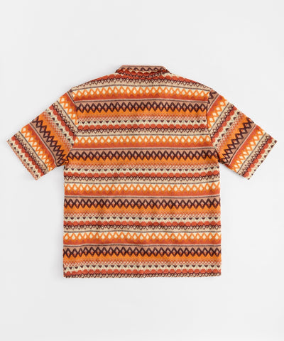 Jacquard Polo Short Sleeve Button Down Shirt - Brown