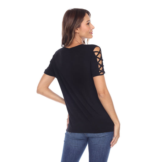 Women's Keyhole Neck Cutout Short Sleeve Top