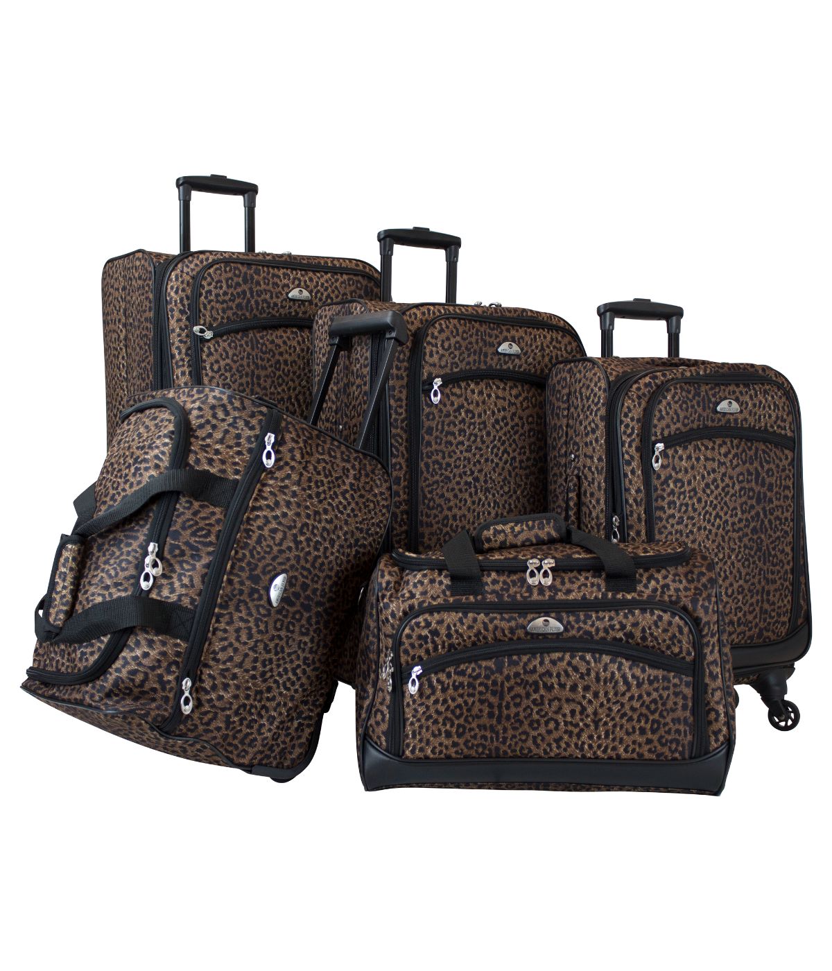  American Flyer Animal Print 5-Piece Spinner Luggage Set - Leopard Black - Bonton