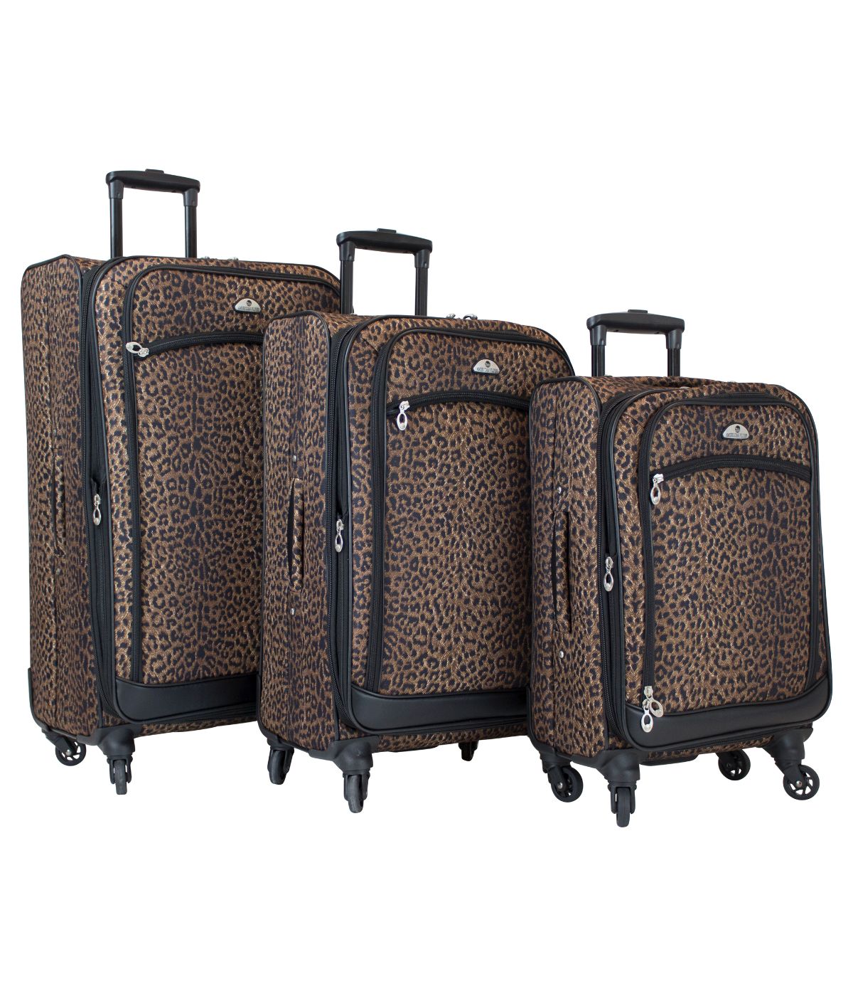  American Flyer Animal Print 5-Piece Spinner Luggage Set - Leopard Black - Bonton