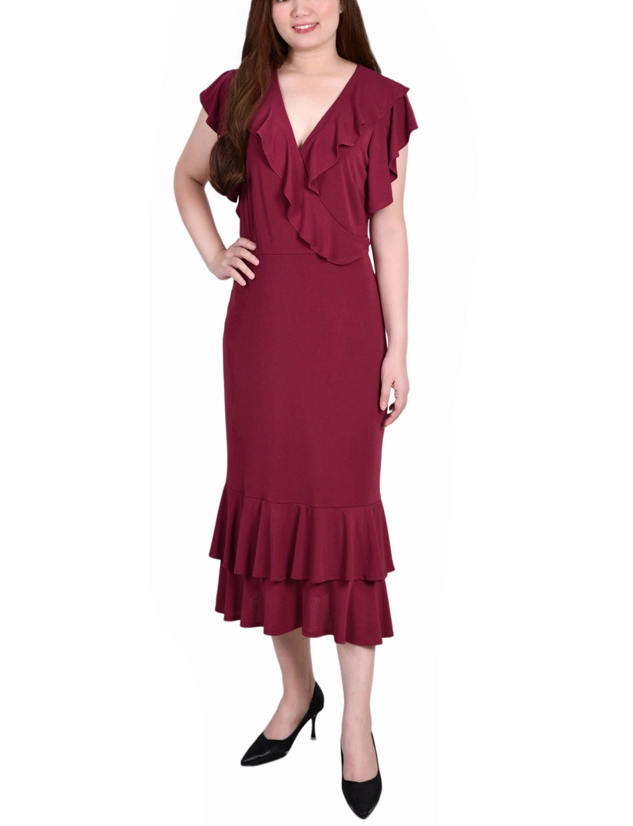  NY Collection Short Flutter Sleeve Ruffle Neck Dress - Black - Bonton