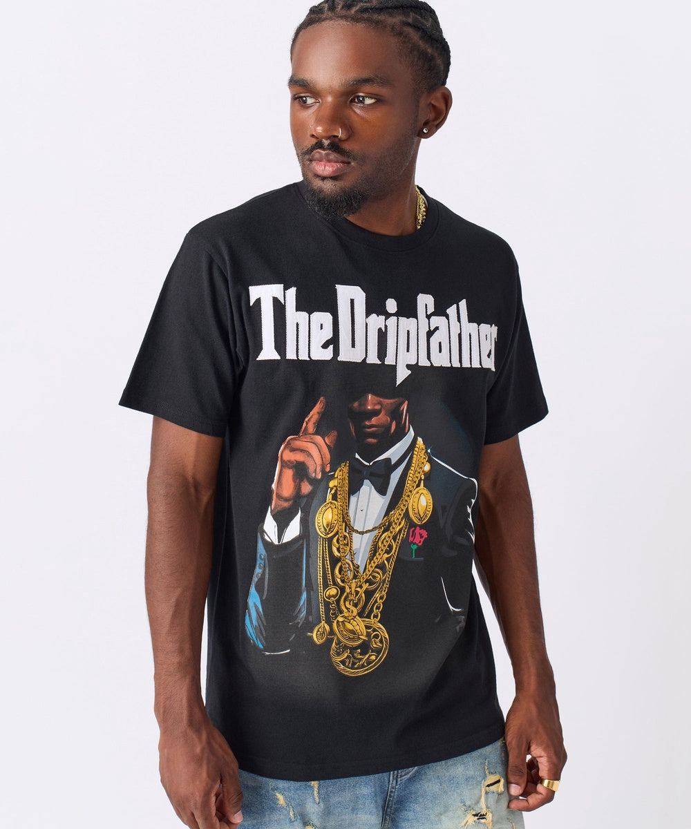  Reason Clothing Dripfather Applique Short Sleeve Tee - Black - BLACK - Bonton