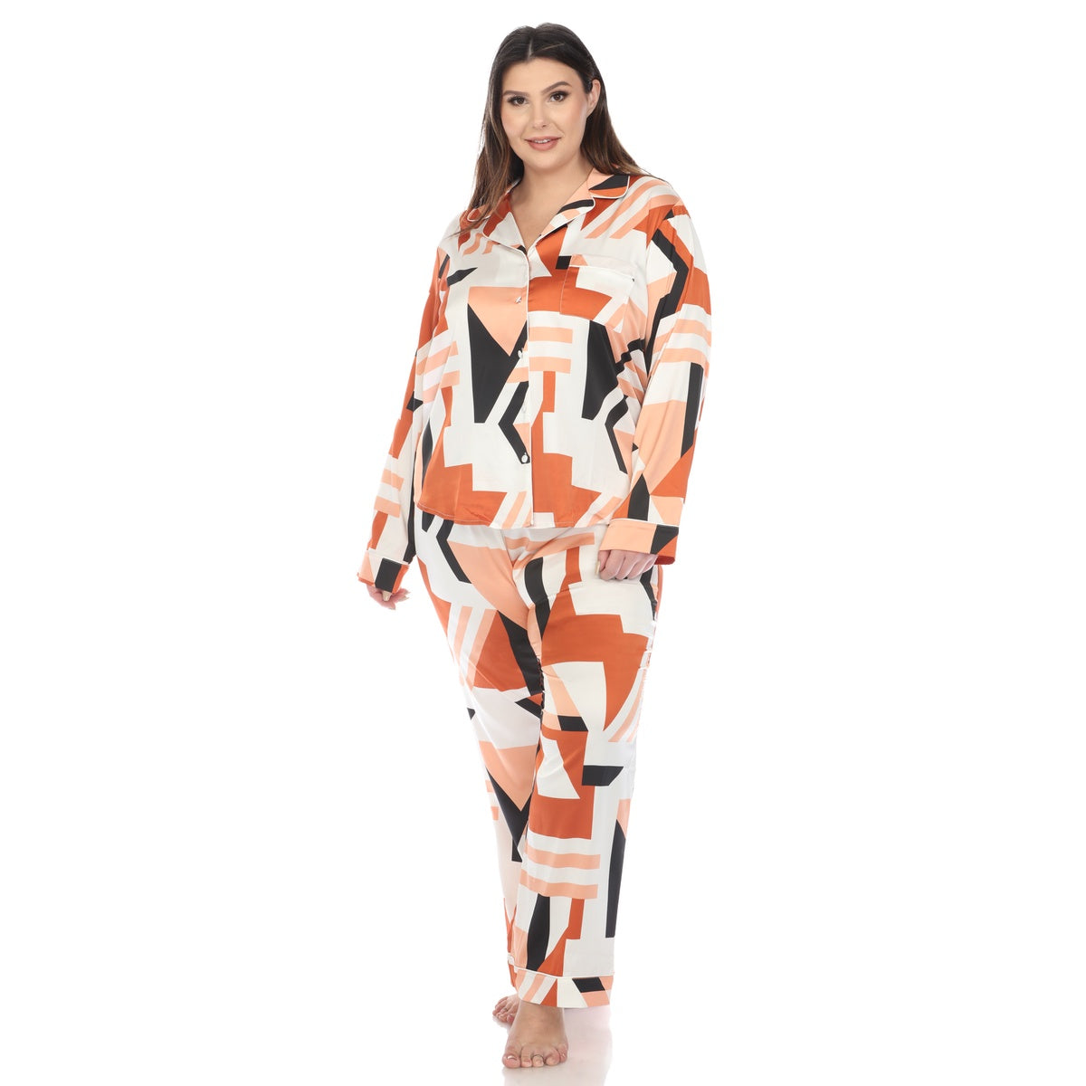  White Mark Plus Size Printed Satin Pajama Set - 3X - Bonton