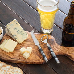 Jubilee Cheese Knife, Bottle Opener and Olive Wood Board Set - Shades of Graphite