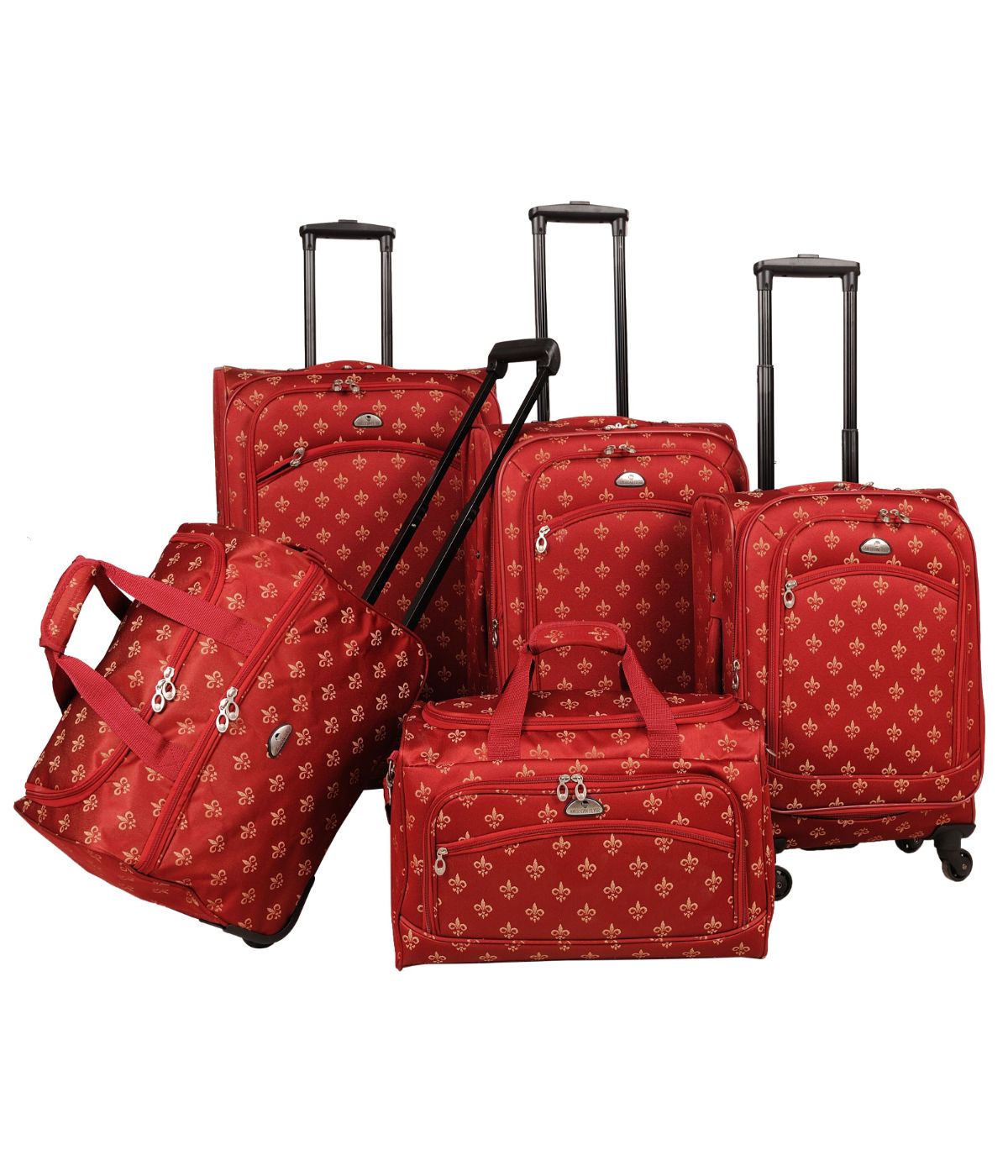  American Flyer Fleur De Lis 5-Piece Spinner Luggage Set - Red - Bonton