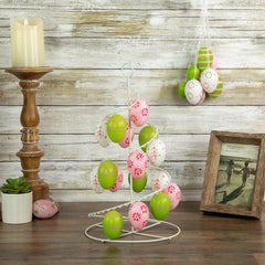 Floral and Striped Decorative Easter Egg Tree - 14.25" - Lime Green and Pink