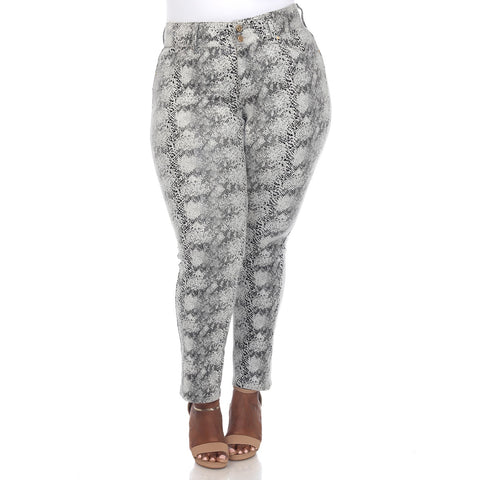 Plus Size Faux Suede Snake Print Pants