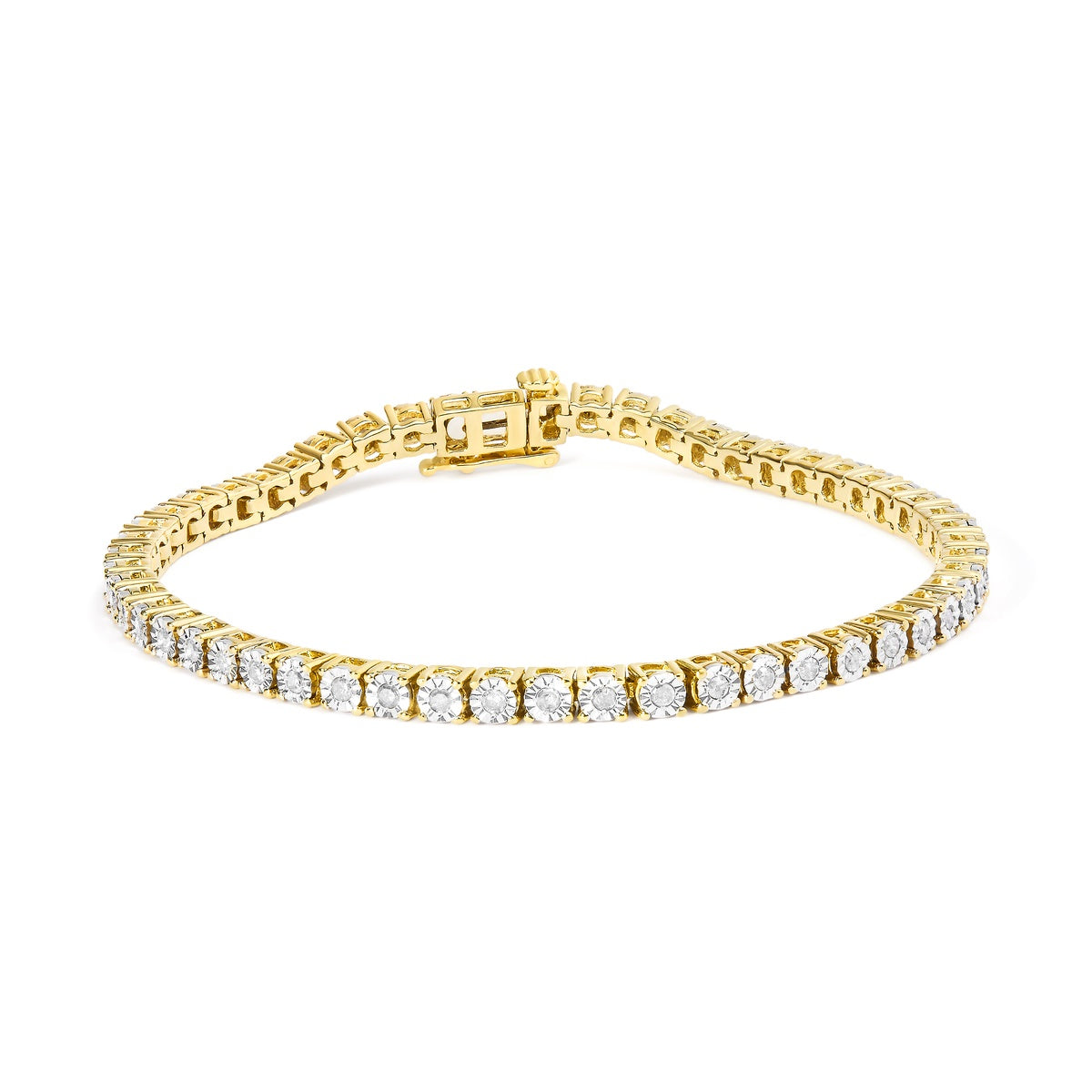  Haus of Brilliance 10K Yellow Gold Plated .925 Sterling Silver 1.0 Cttw Miracle-Set Diamond Round Faceted Bezel Tennis Bracelet (I-J Color, I3 Clarity) - 10