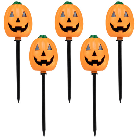 Jack-O-Lantern Shaped Halloween Pathway Markers - Clear - 3.75' Black Wire - 5ct