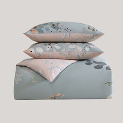 Peach Leaves on Sage 100% Cotton 5-Piece Reversible Comforter Set