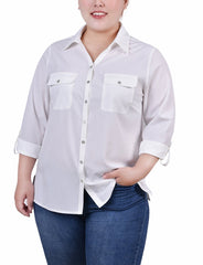 3/4 Roll Tab Blouse With Pockets