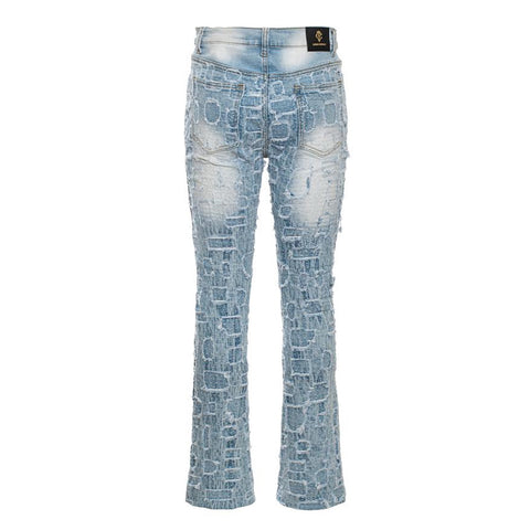 Patchwork Distressed Denim Jeans - Century Penthouse LIGHT BLUE
