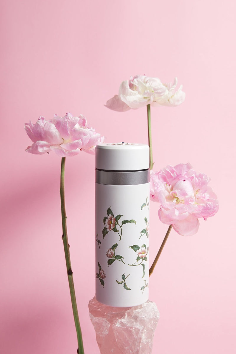  Acera The Flower Fairy Stainless Steel Travel Mug With Ceramic Core - White with Floral Decals - Bonton