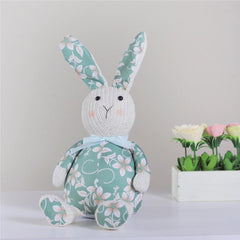 Floral Knitted Easter Bunny Rabbit Spring Figure - 17" - Green and White