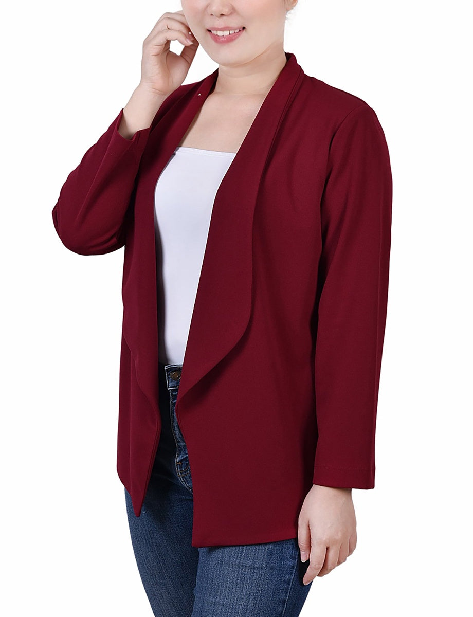  NY Collection 3/4 Sleeve Ponte Jacket - Burgundy - Bonton