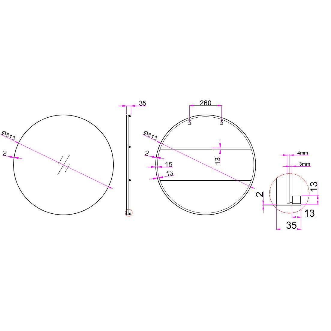  Round Metal Frame Mirror - Default Title - Bonton