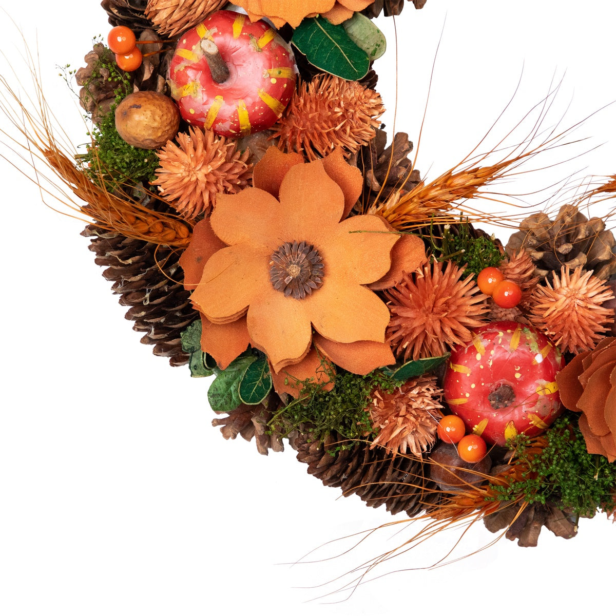  Northlight Flowers and Gourds Pine Cone Artificial Fall Harvest Wreath  13.25-Inch  Unlit - Default Title - Bonton