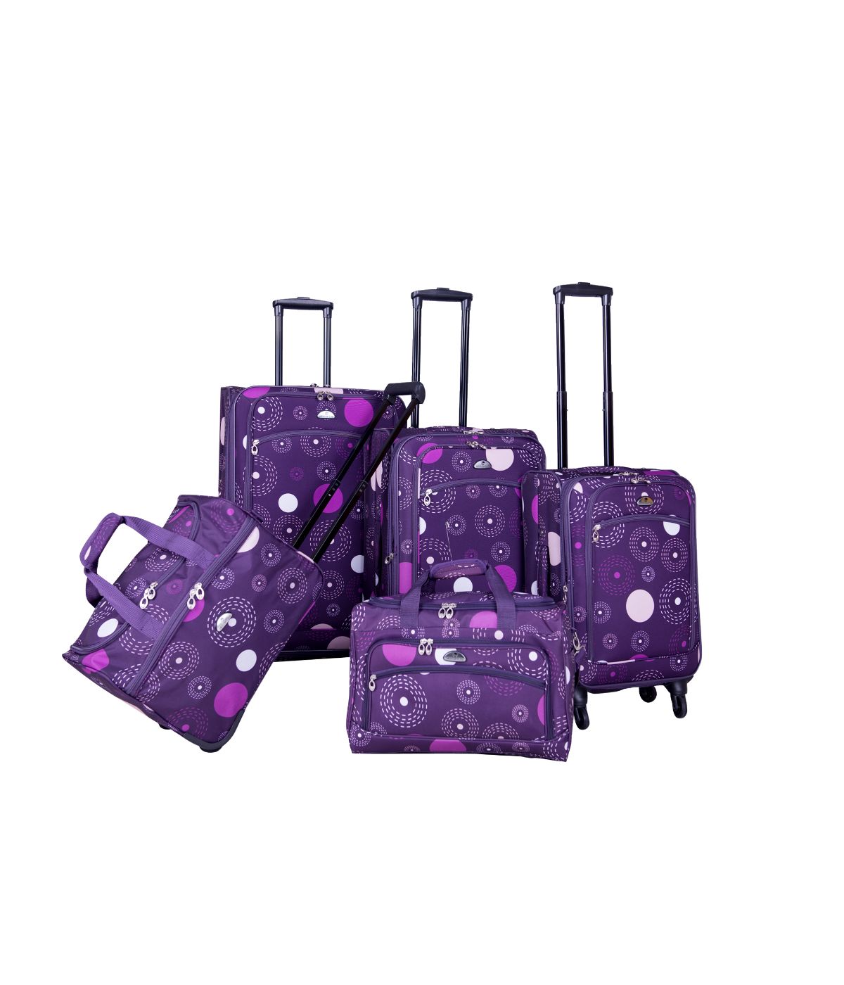  American Flyer Fireworks 5-Piece Spinner Luggage Set - Purple - Bonton